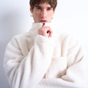 Topman sweat molletonné zippé court en écru