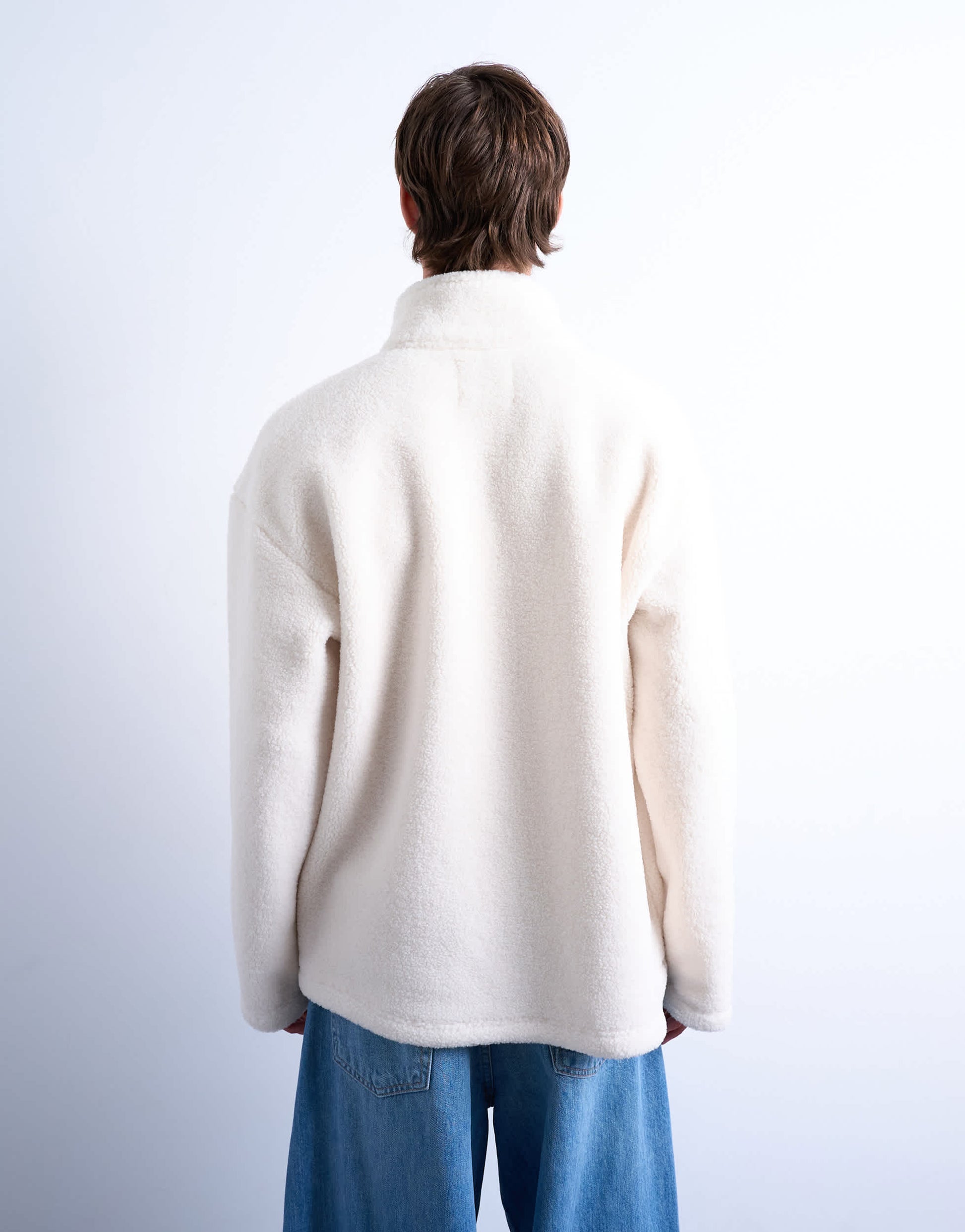 Topman 1/4 zip borg sweatshirt in ecru