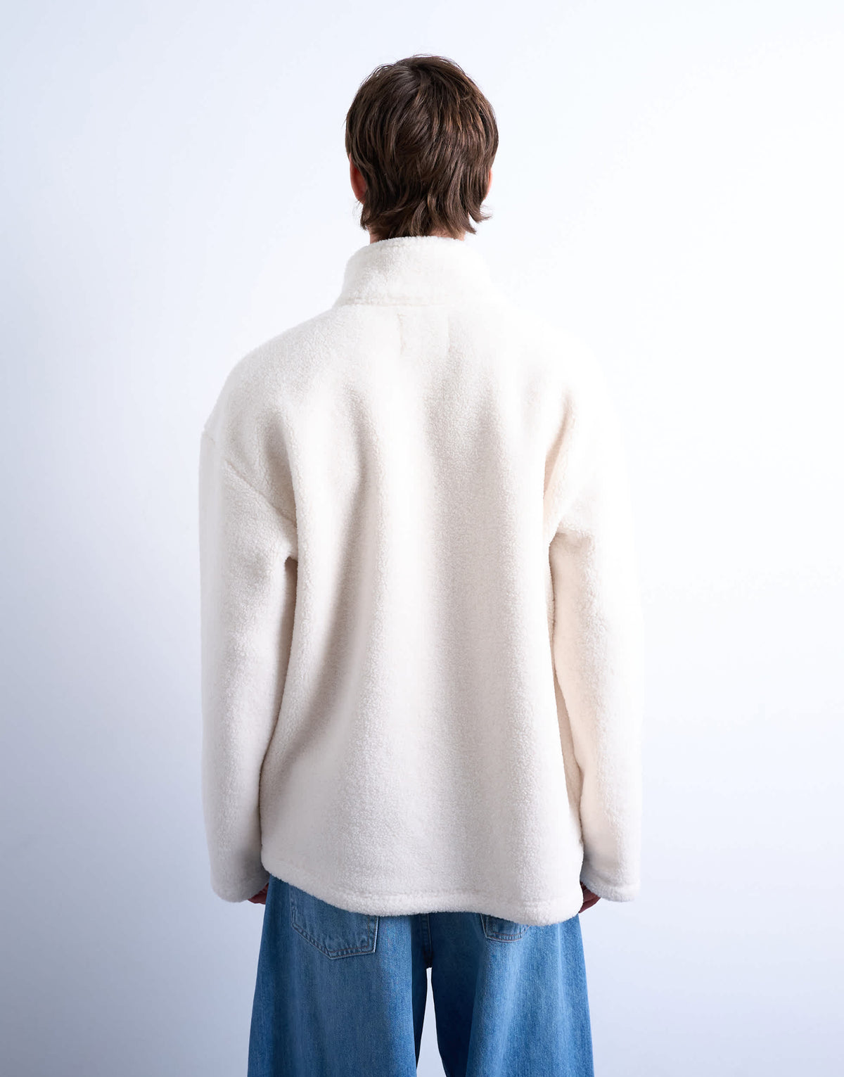 Topman 1/4 zip borg sweatshirt in ecru