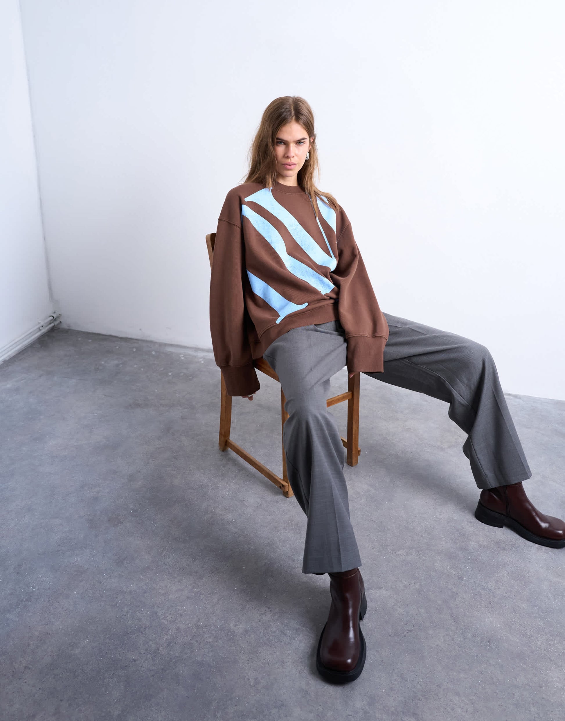 Topshop graphic NYC oversized sweatshirt in chocolate brown