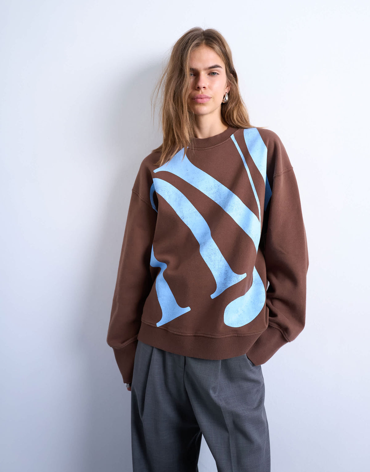 Topshop graphic NYC oversized sweatshirt in chocolate brown