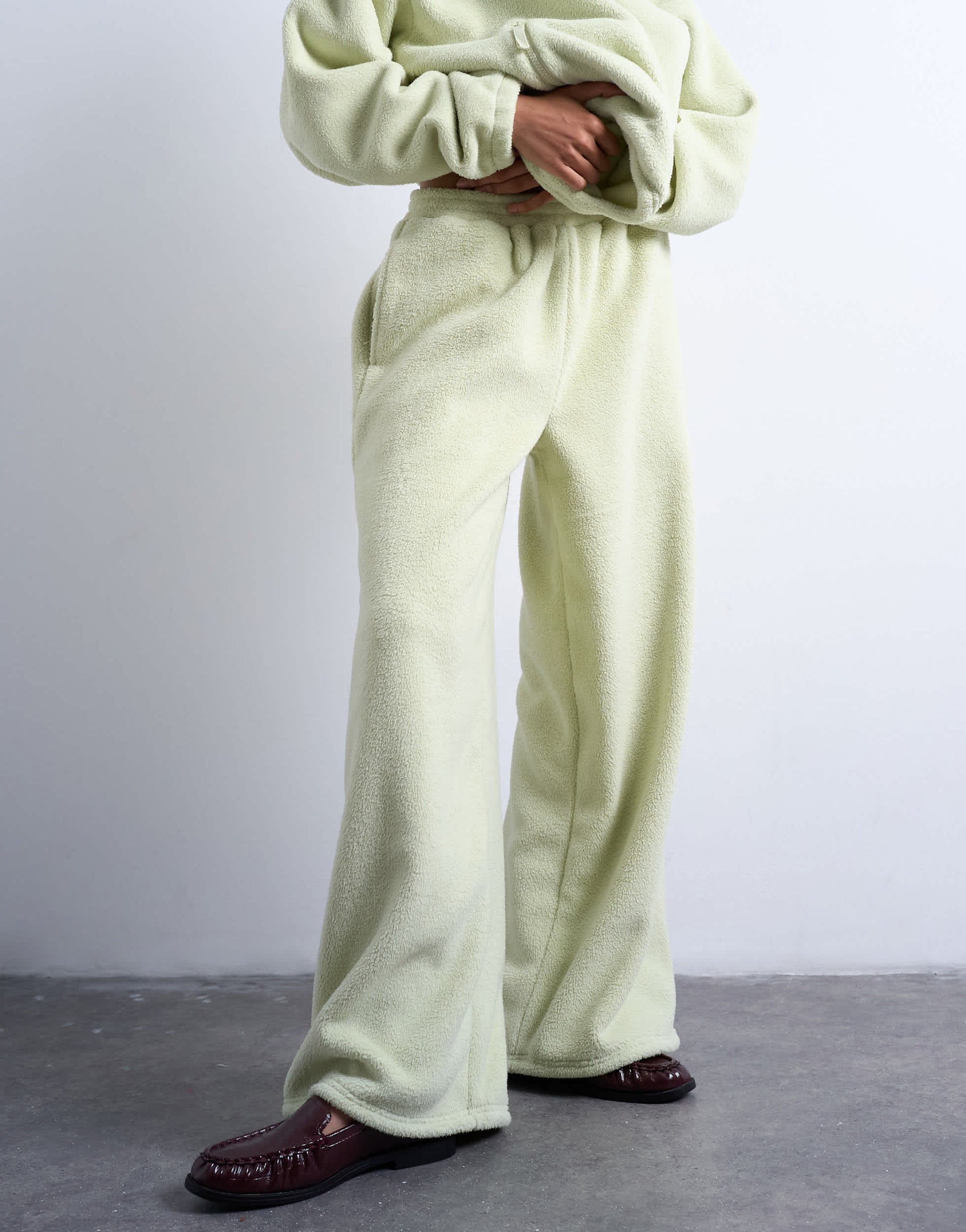 Topshop borg straight leg joggers co-ord in lime green