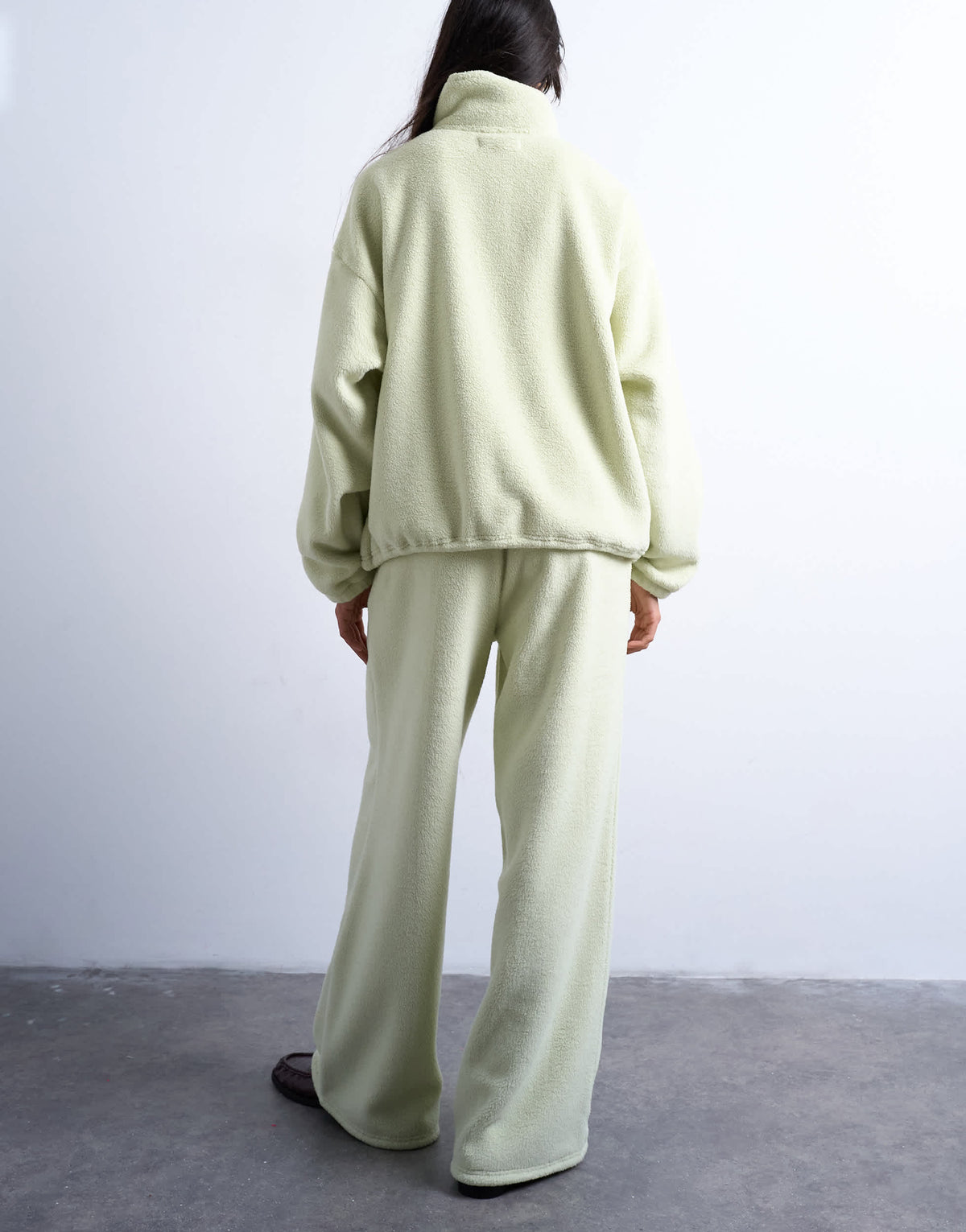 Topshop borg straight leg joggers co-ord in lime green