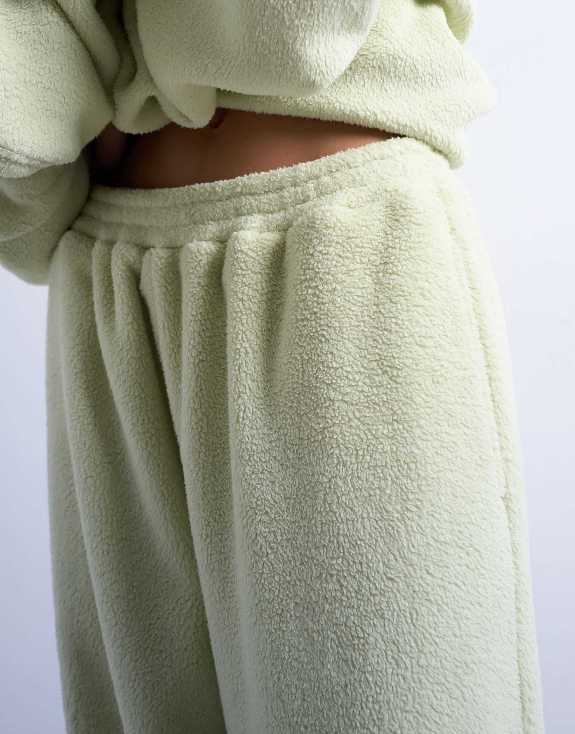 Topshop borg straight leg joggers co-ord in lime green