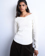 Topshop rib raglan v-neck long sleeve top in ivory