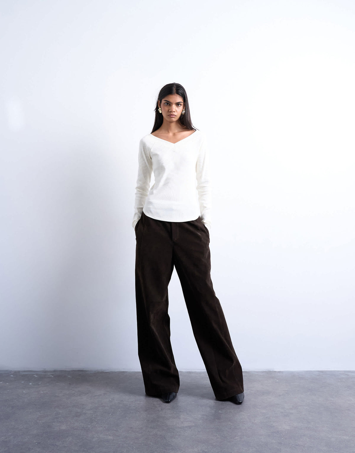 Topshop rib raglan v-neck long sleeve top in ivory