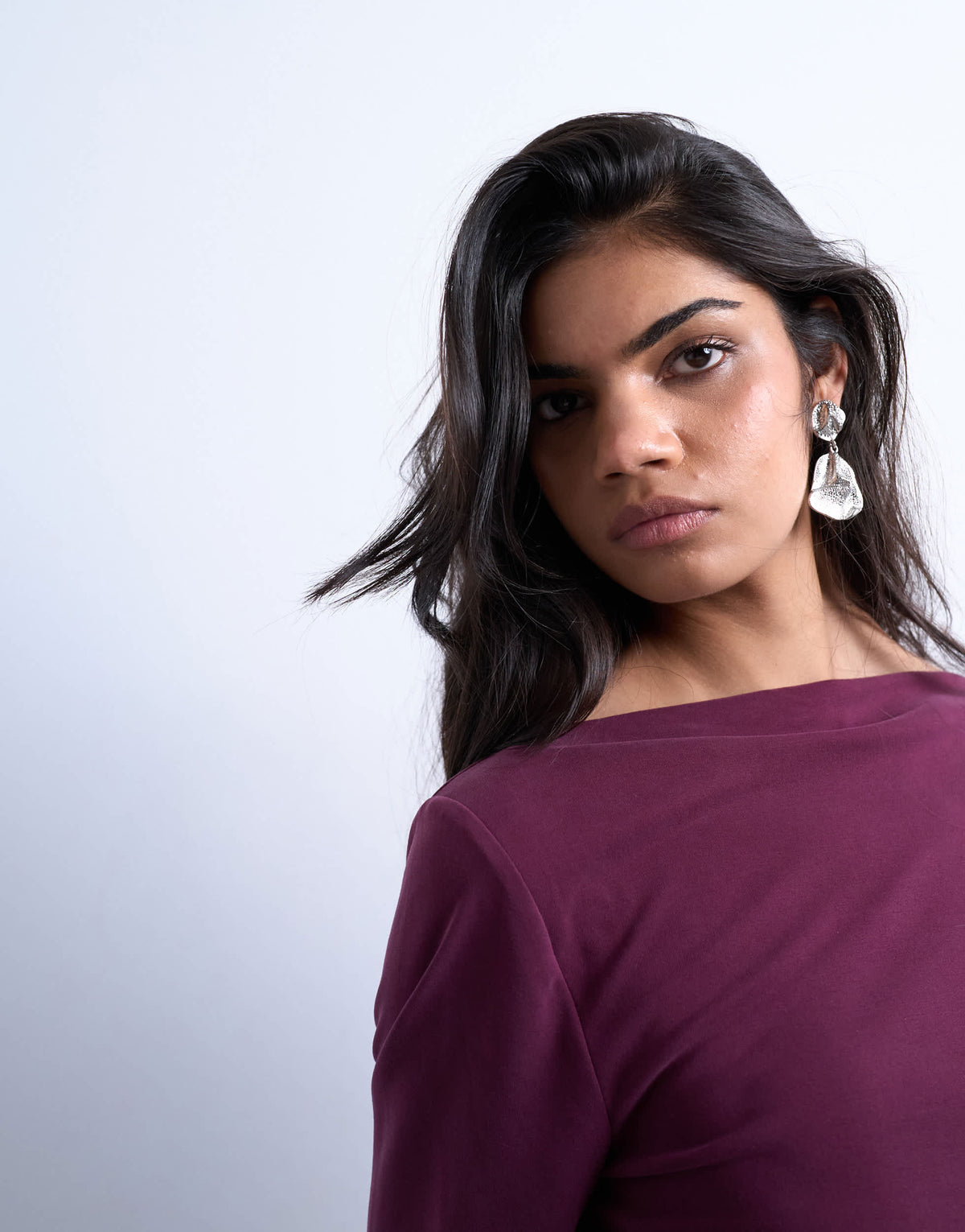 Topshop cupro long sleeve hitch side detail top in burgundy