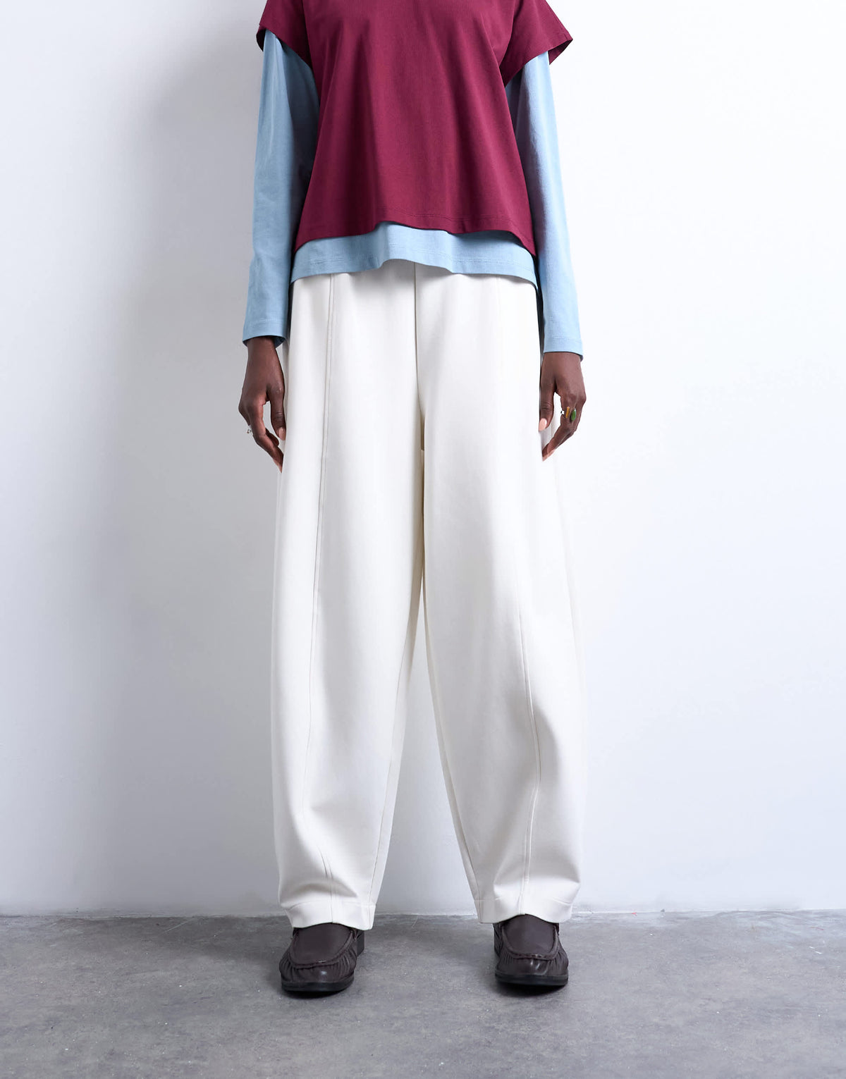 Topshop scuba-style fabric pintuck barrel leg jogger in ecru