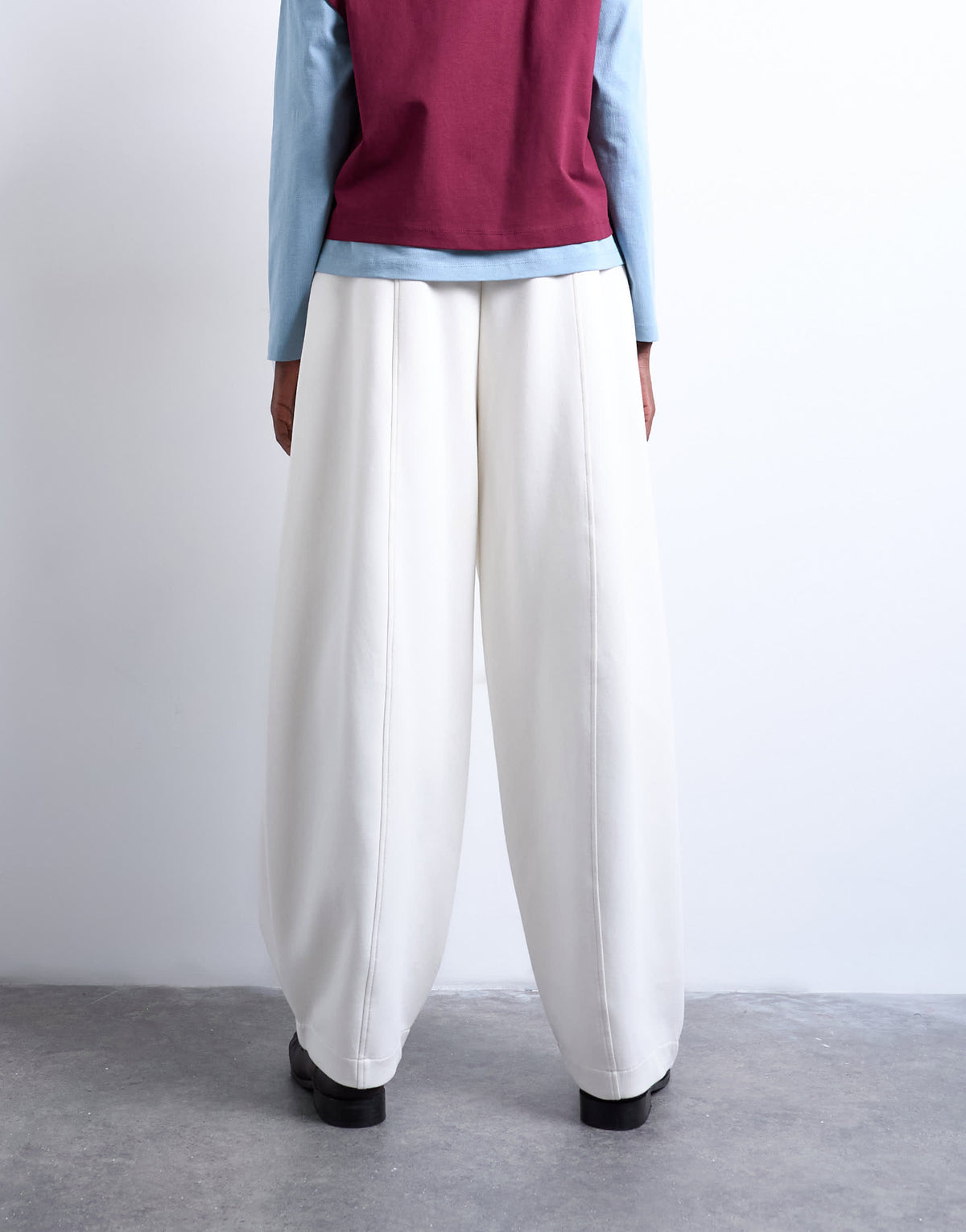 Topshop scuba-style fabric pintuck barrel leg jogger in ecru