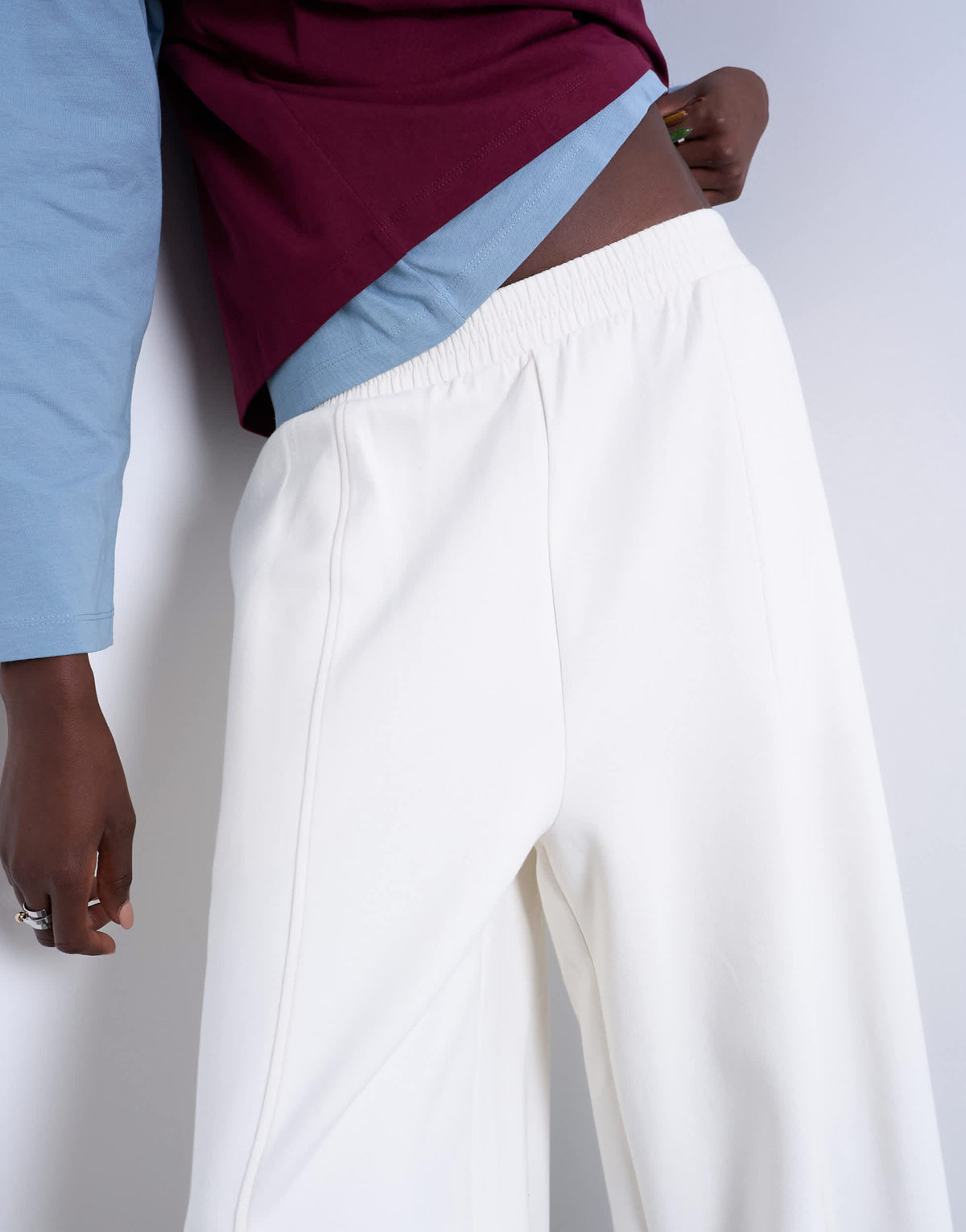 Topshop scuba-style fabric pintuck barrel leg jogger in ecru