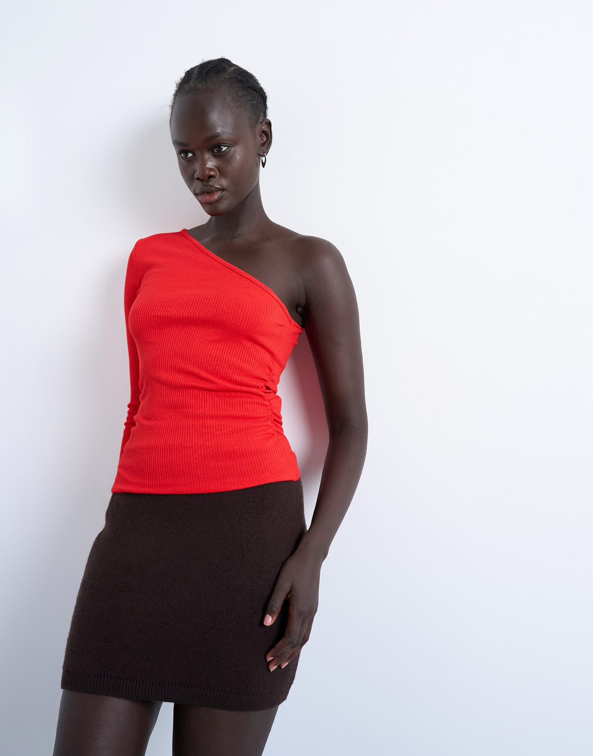 Topshop ruched side one sleeve top in red