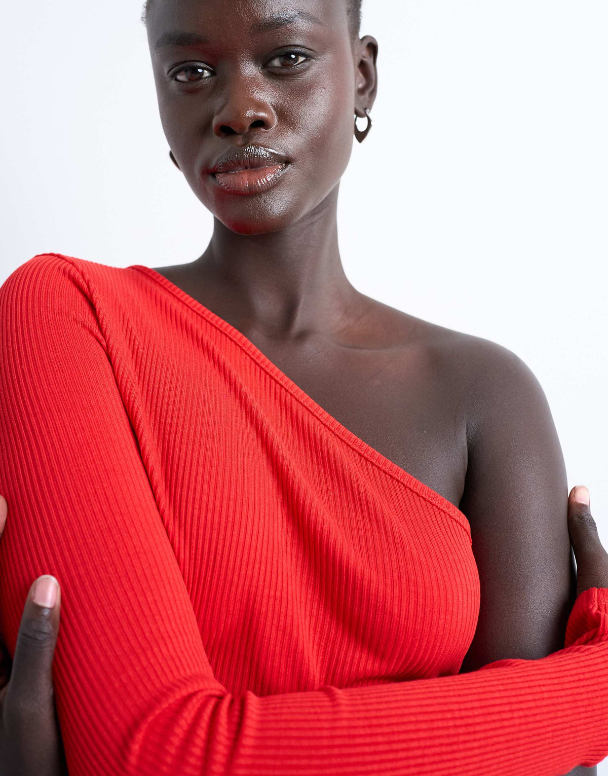 Topshop ruched side one sleeve top in red