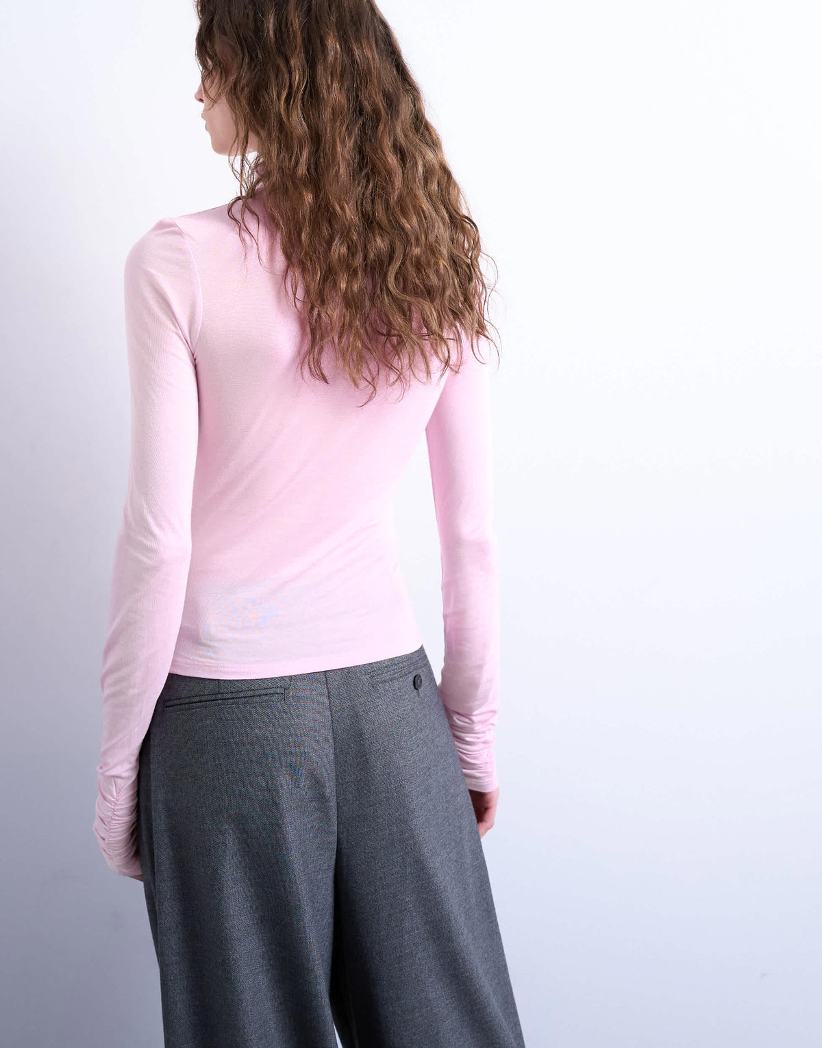 Topshop high neck viscose long sleeve top in pink