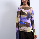Topshop abstract print long sleeve top in purple