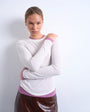 Topshop premium sheer rib double layer long sleeve top in cream and pink