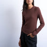 Topshop Rippstrick-Langarmshirt mit abgerundetem Saum in Schokoladenbraun