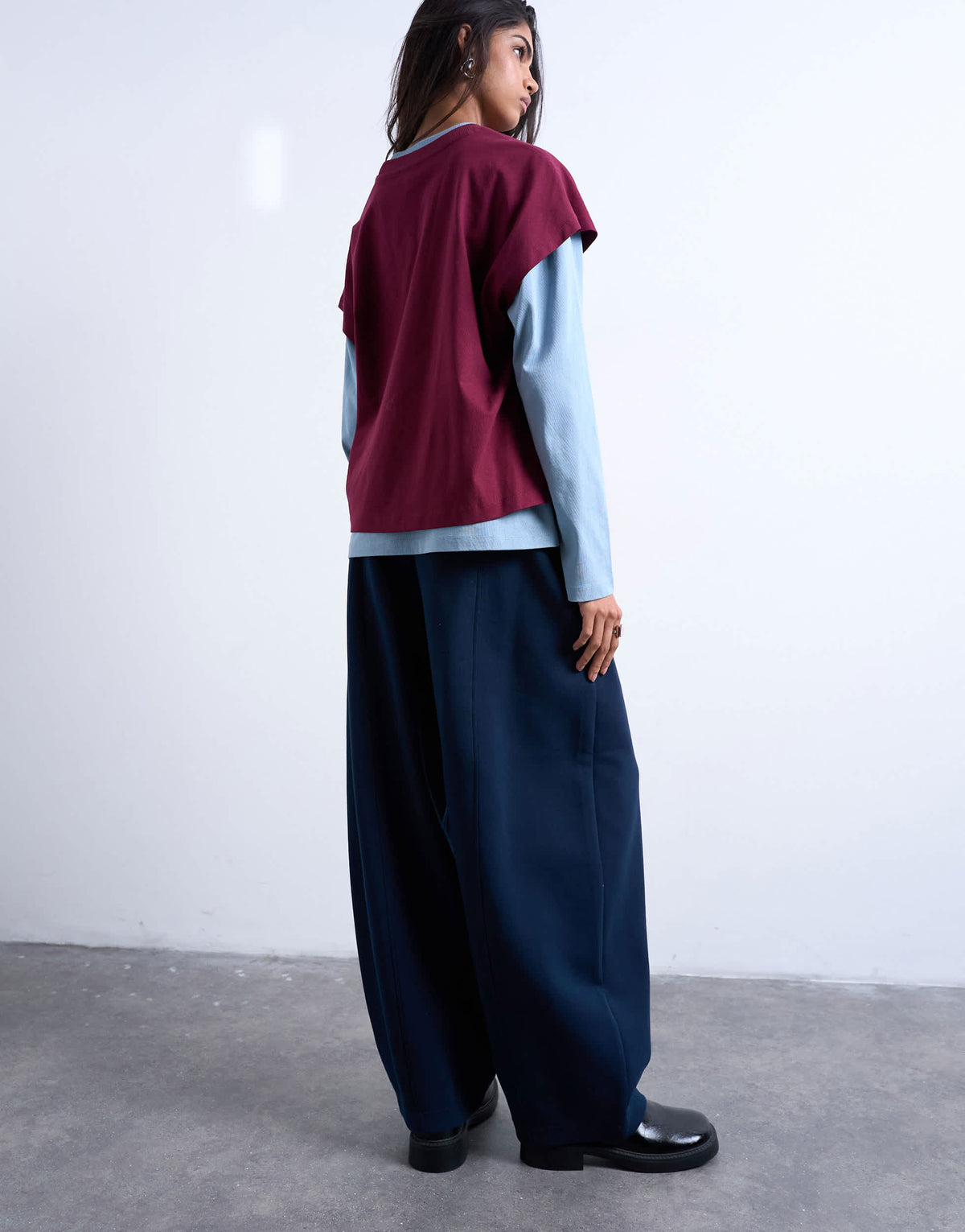 Topshop scuba-style fabric pintuck barrel leg jogger in navy