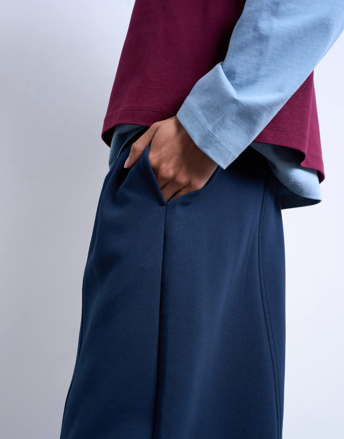 Topshop scuba-style fabric pintuck barrel leg jogger in navy