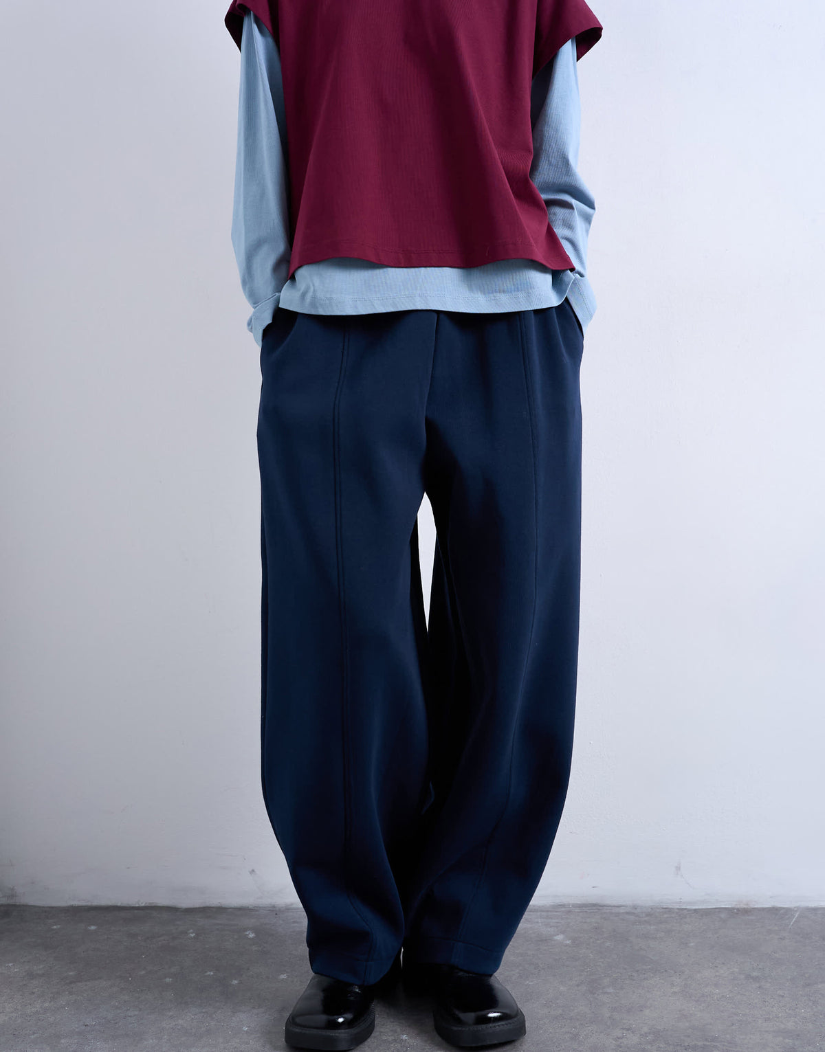 Topshop scuba-style fabric pintuck barrel leg jogger in navy