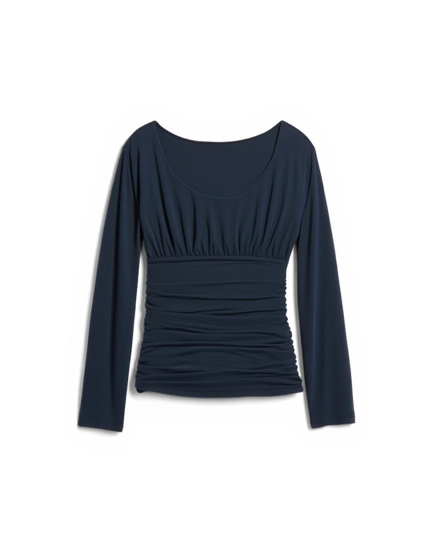Topshop cupro scoop neck long sleeve ruched top in grey