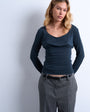 Topshop cupro scoop neck long sleeve ruched top in grey