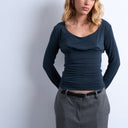 Topshop cupro scoop neck long sleeve ruched top in grey