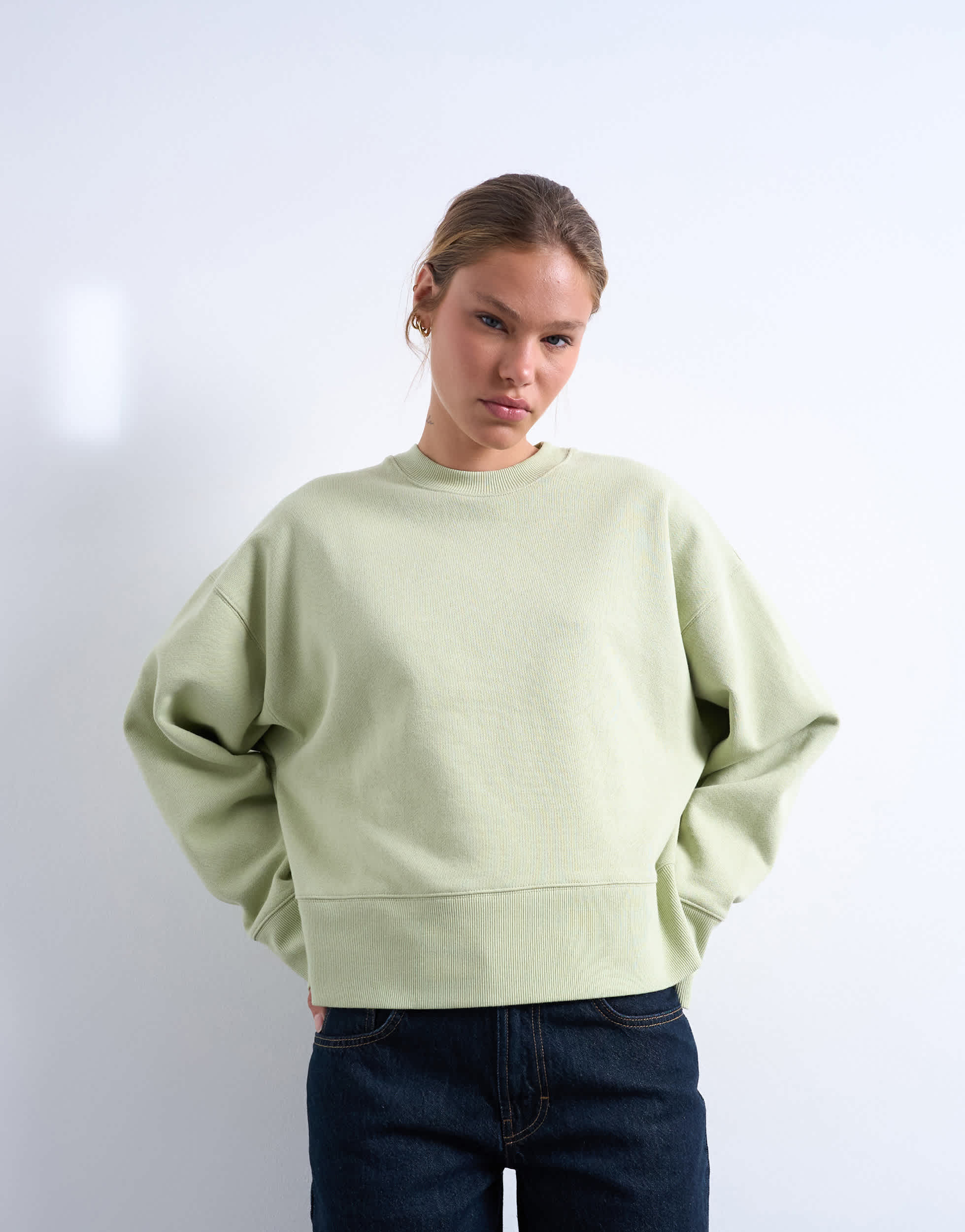 Topshop premium heavyweight oversized sweat in light green