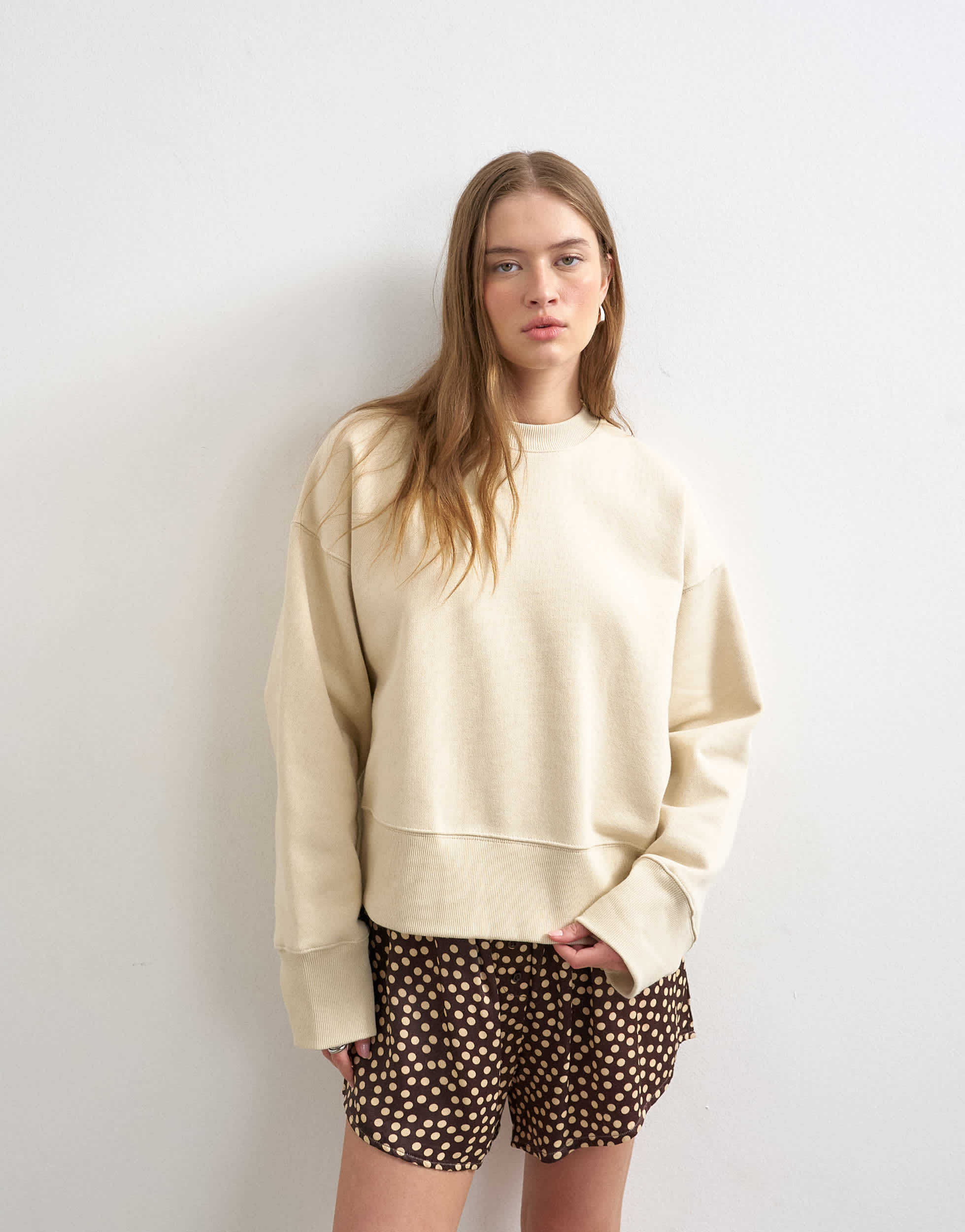 Topshop premium heavyweight oversized sweat in sand