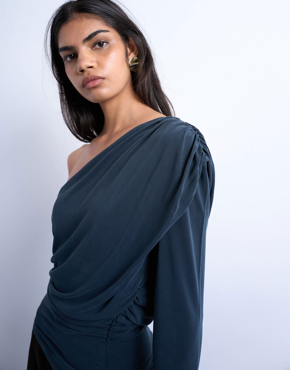 Topshop cupro ruched one sleeve top in grey