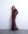Topshop one sleeve twist strap satin maxi dress in port royale