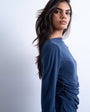Topshop cupro long sleeve cowl back top in navy