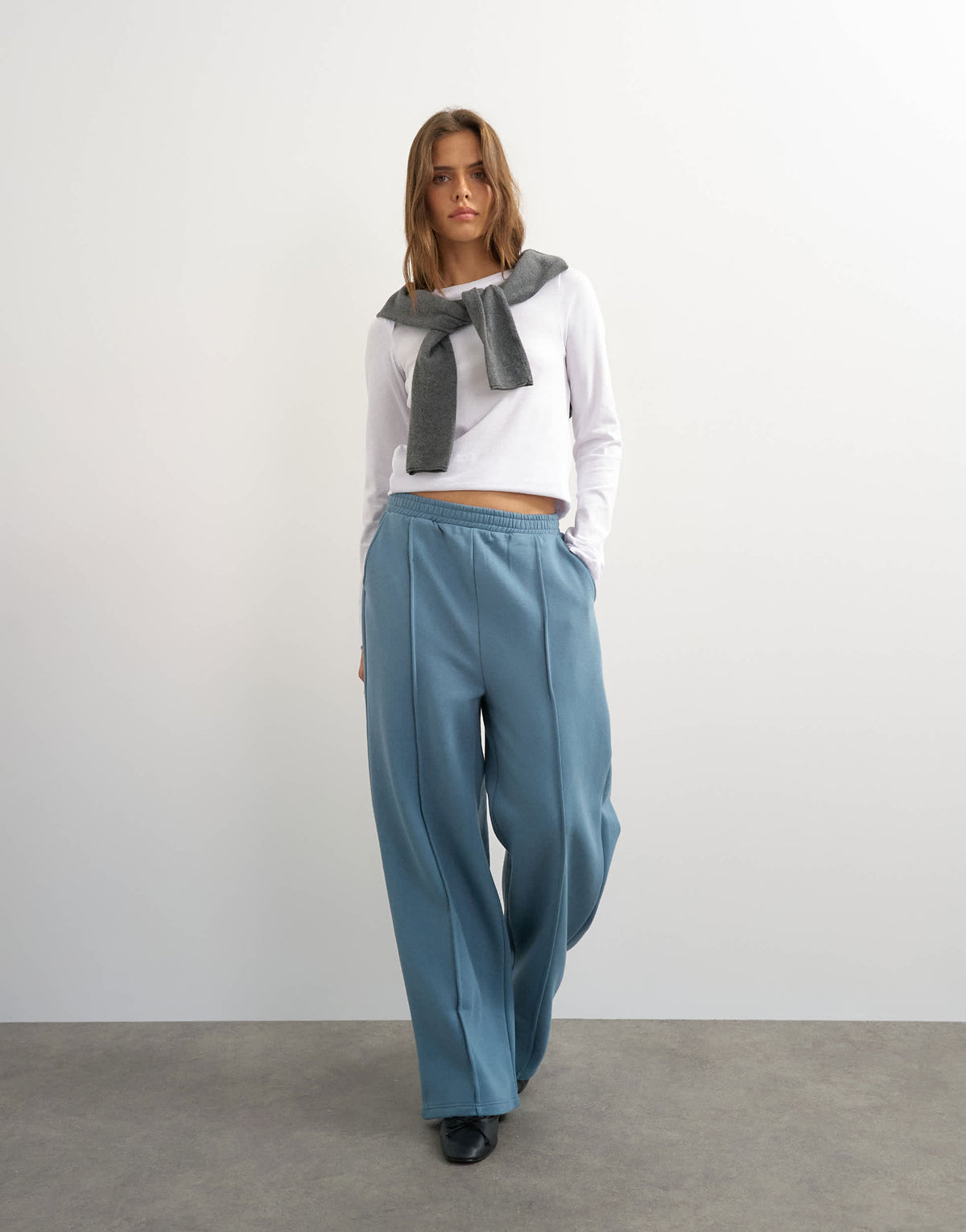 Topshop pintuck straight leg joggers in blue