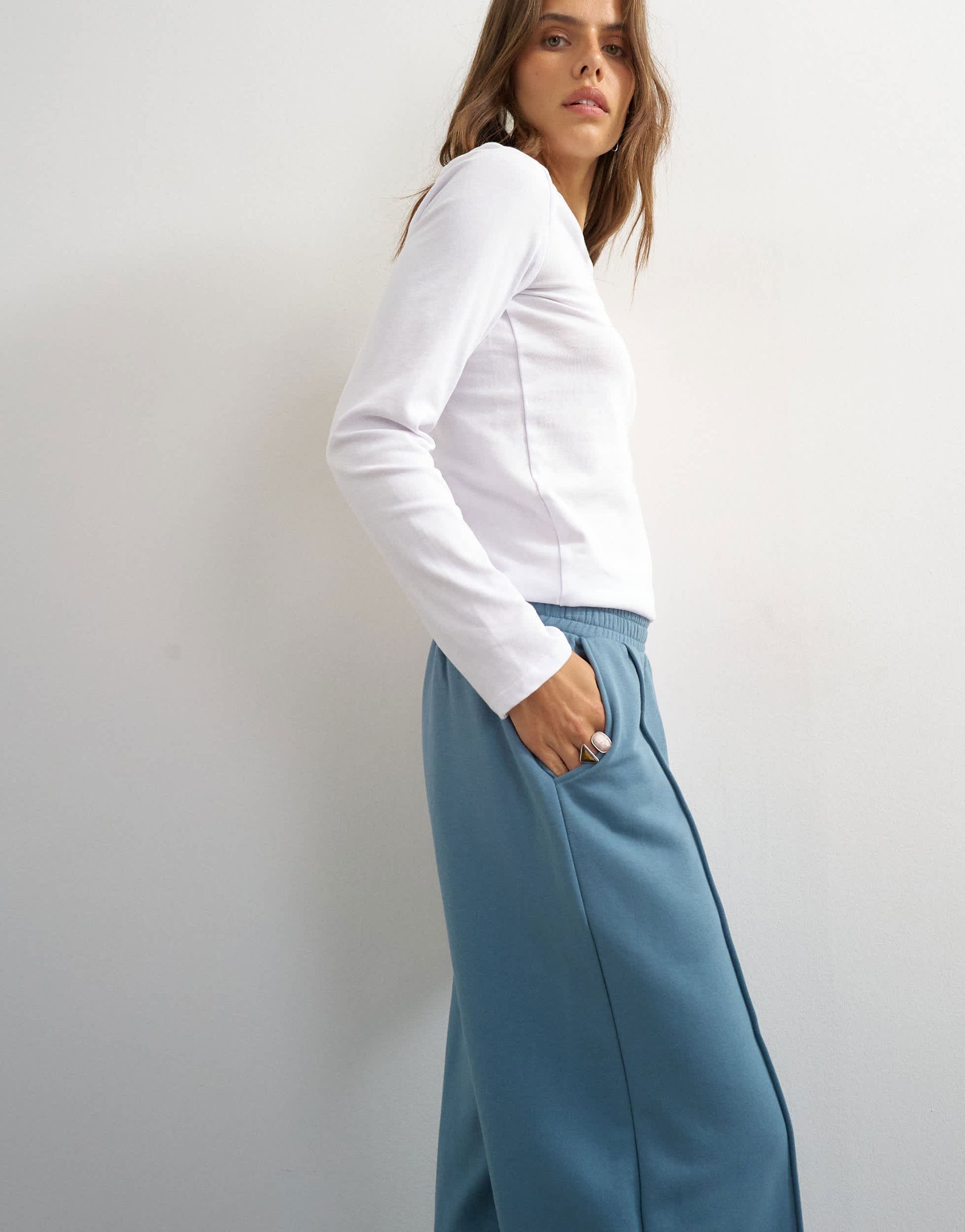 Topshop pintuck straight leg joggers in blue