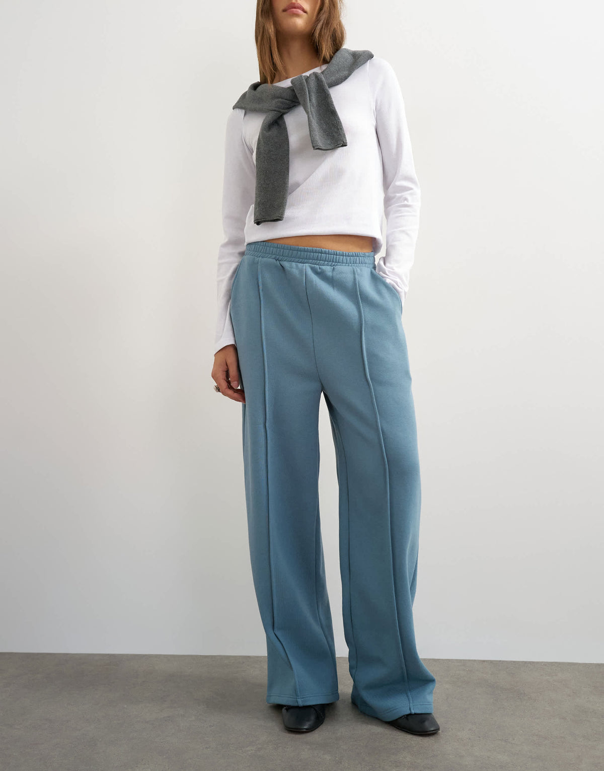 Topshop pintuck straight leg joggers in blue