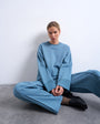 Topshop clean oversized deep cuff sweat in blue