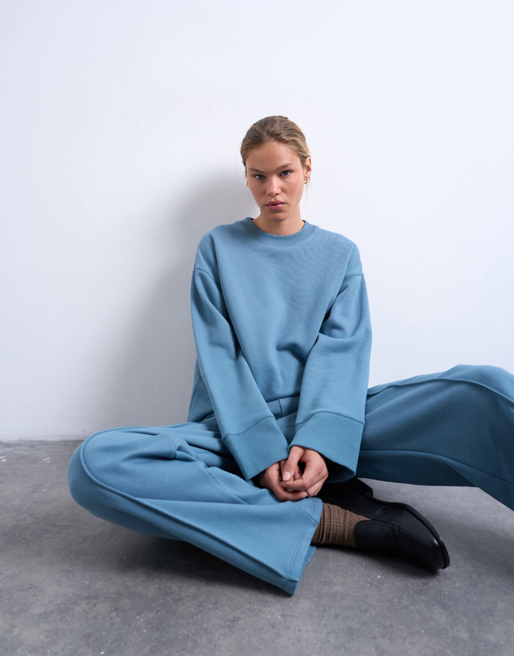 Topshop clean oversized deep cuff sweat in blue