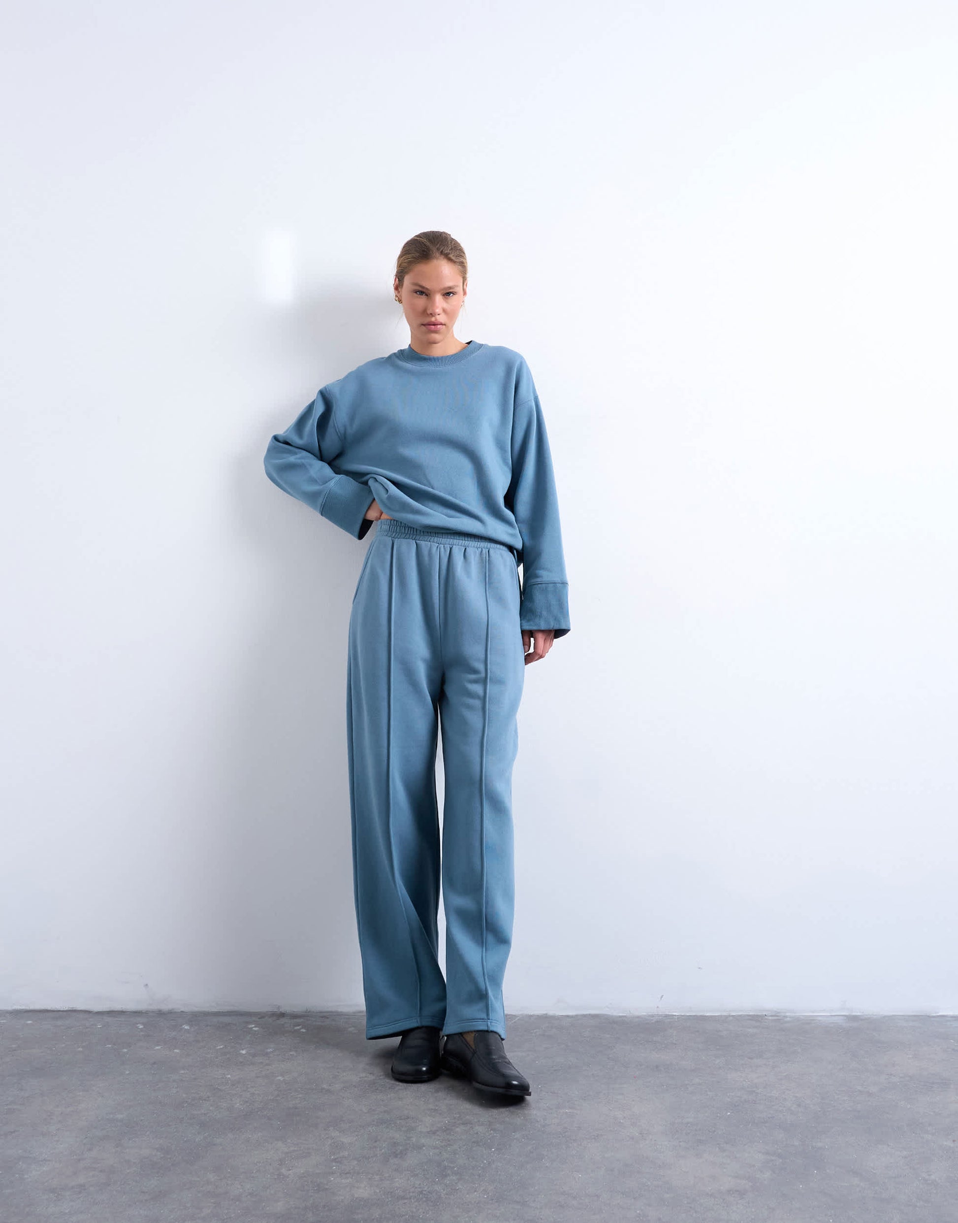 Topshop clean oversized deep cuff sweat in blue