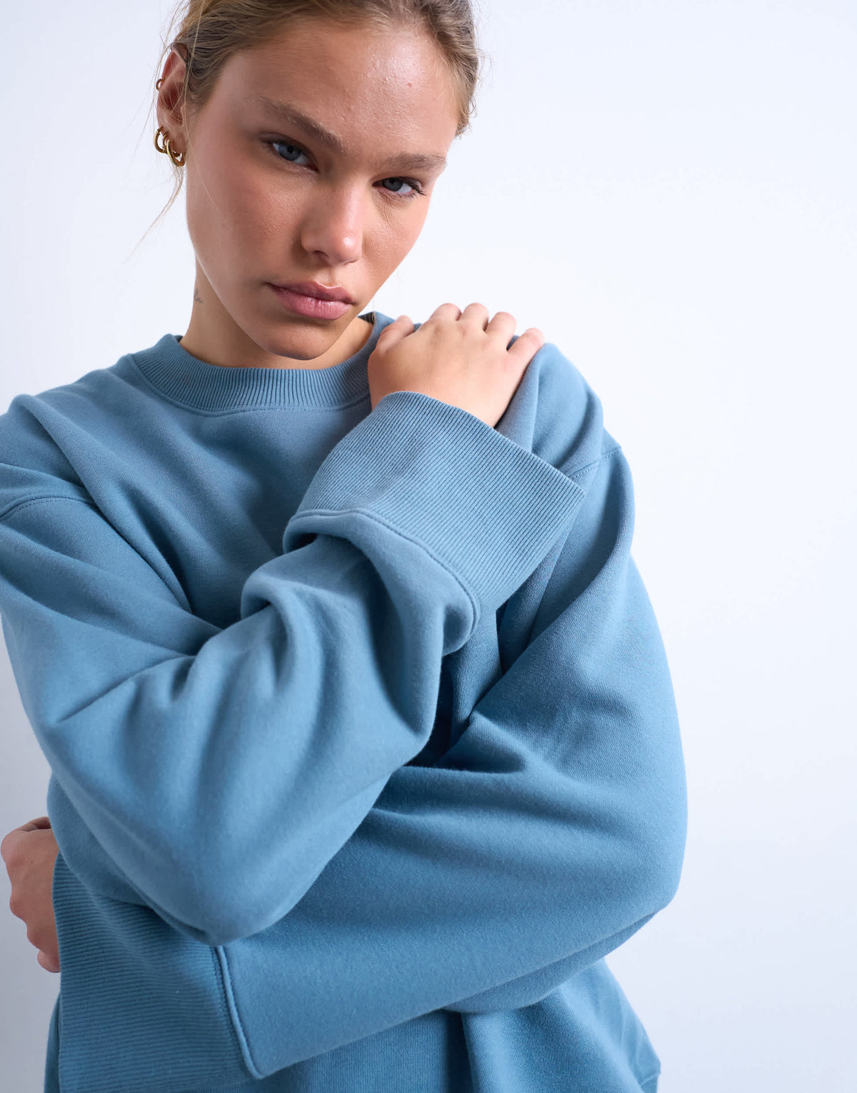 Topshop clean oversized deep cuff sweat in blue