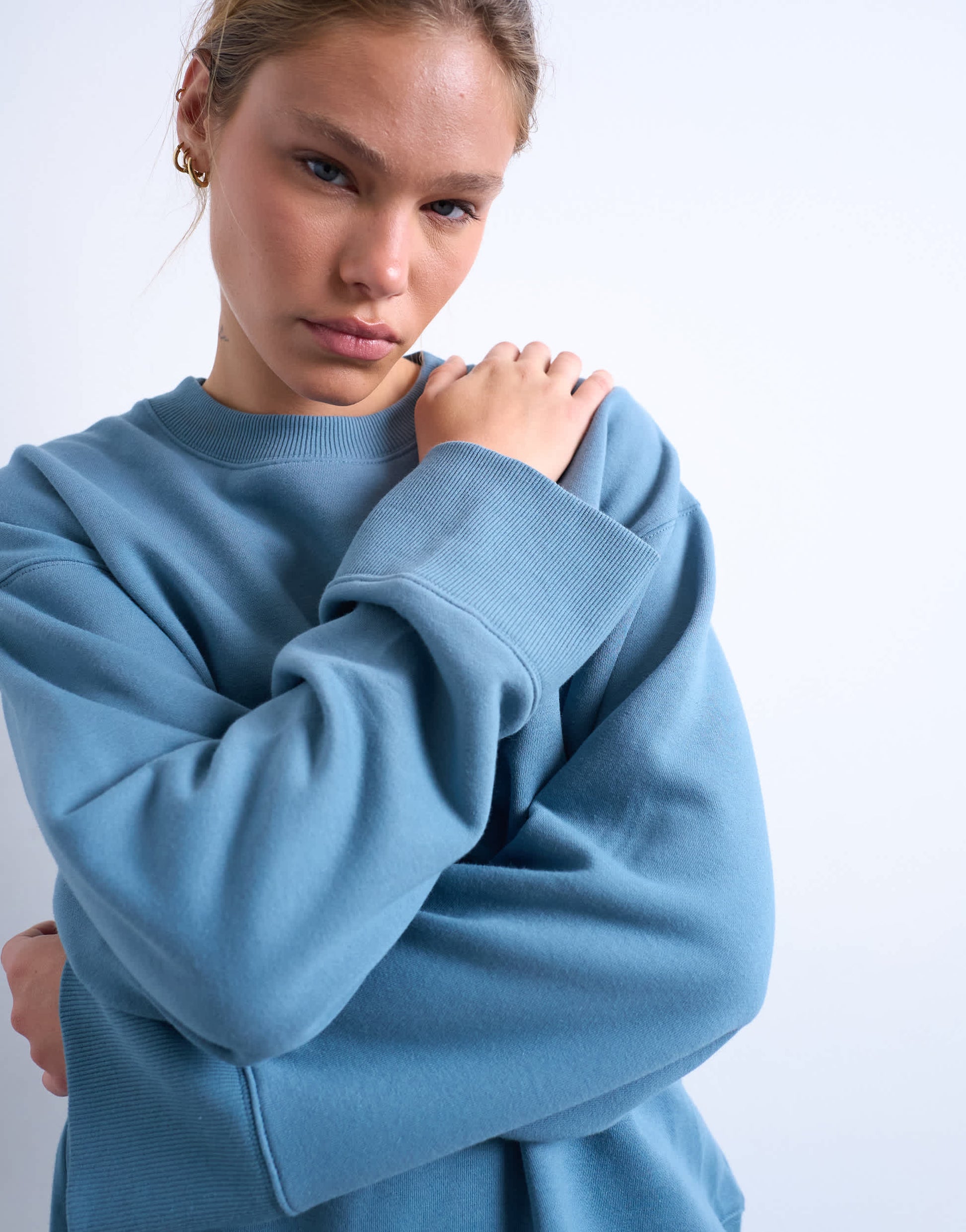 Topshop clean oversized deep cuff sweat in blue