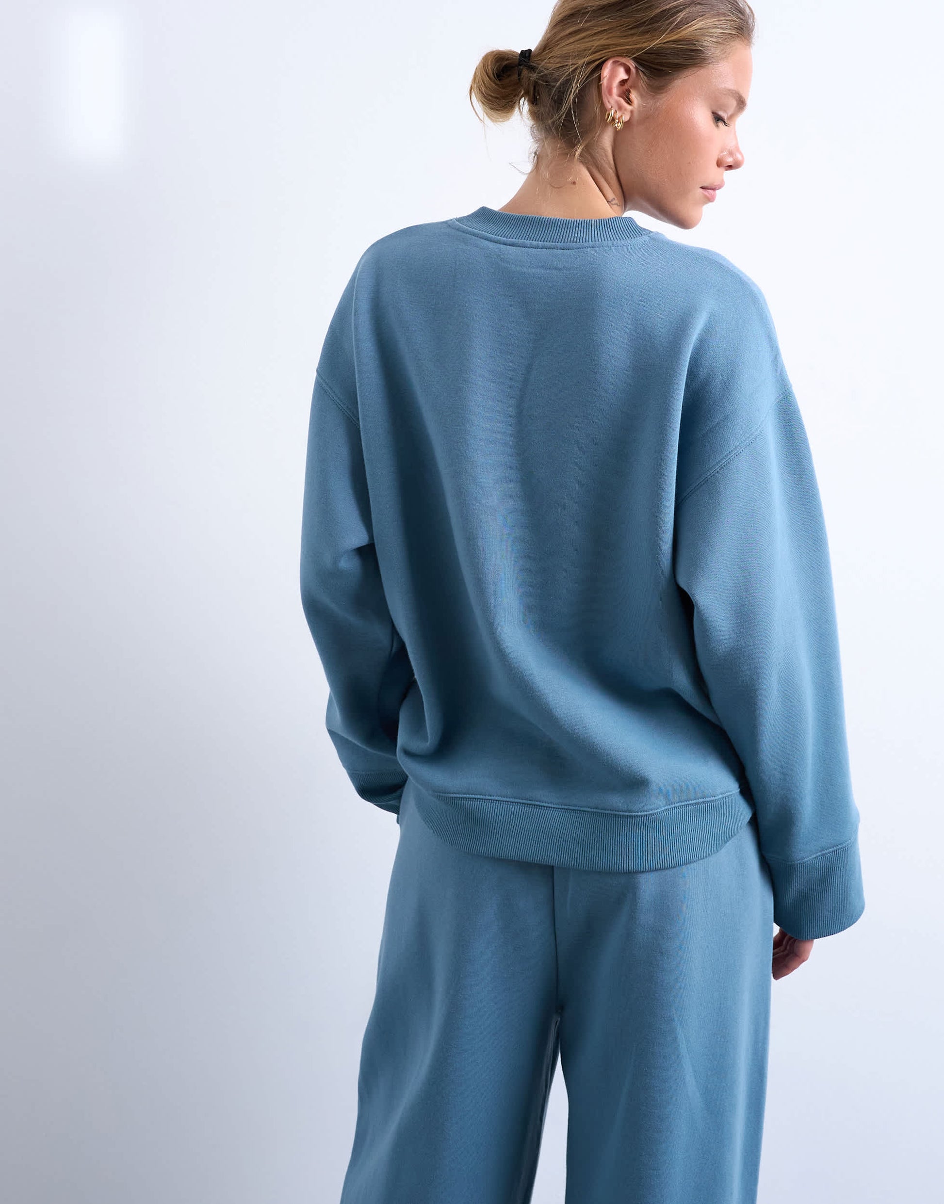Topshop clean oversized deep cuff sweat in blue