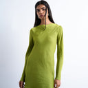 Topshop cowl back long sleeve mini satin in green