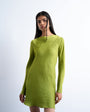 Topshop cowl back long sleeve mini satin in green