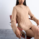 Topshop cowl back long sleeve mini satin in caramel