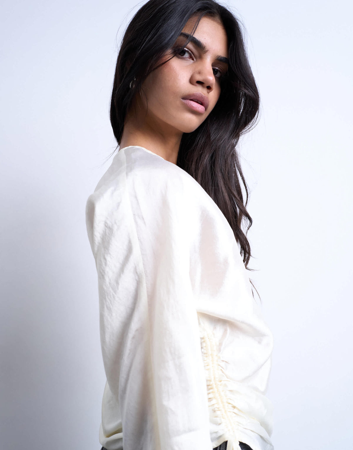 Topshop long sleeve ruched side top in white