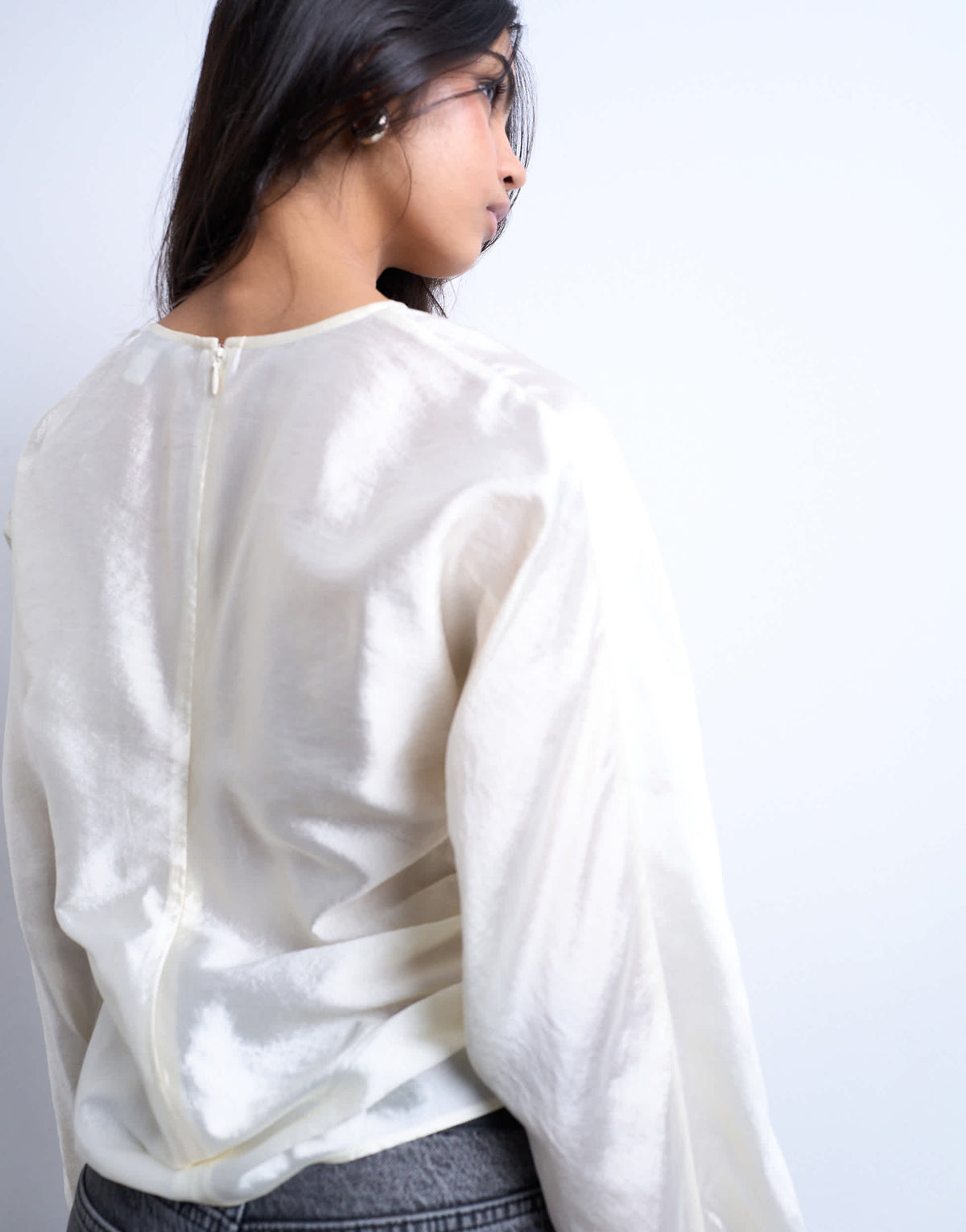 Topshop long sleeve ruched side top in white
