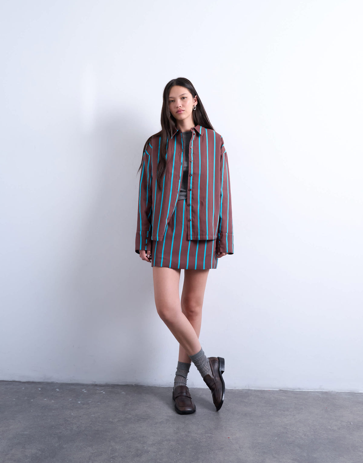 Topshop co-ord quilted oversized stripe shirt