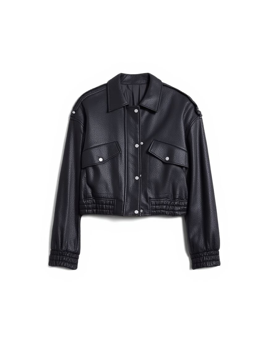 Topshop faux bubble leather 80s bomber jacket in black
