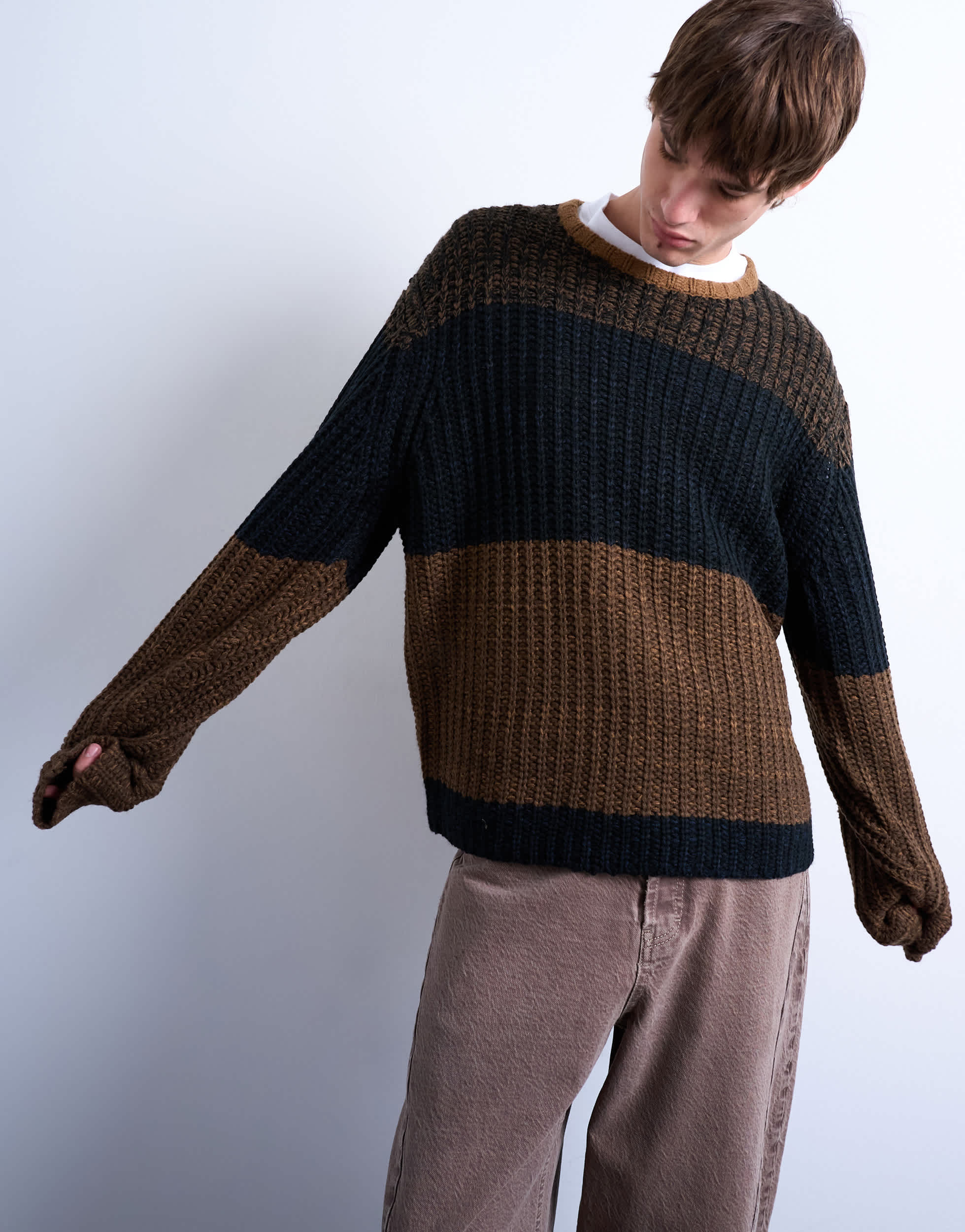 Topman Pullover mit Oversize-Passform und Farbblockstreifen in Braun