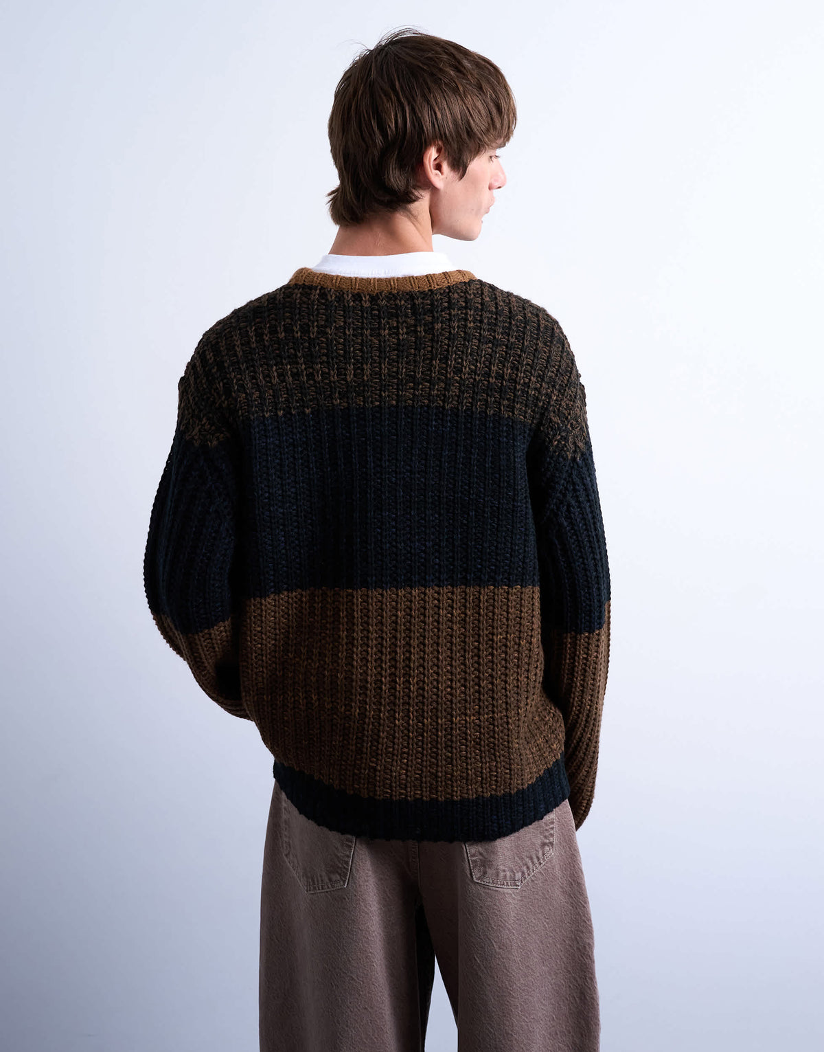 Topman oversized fit colour block stripe jumper in brown