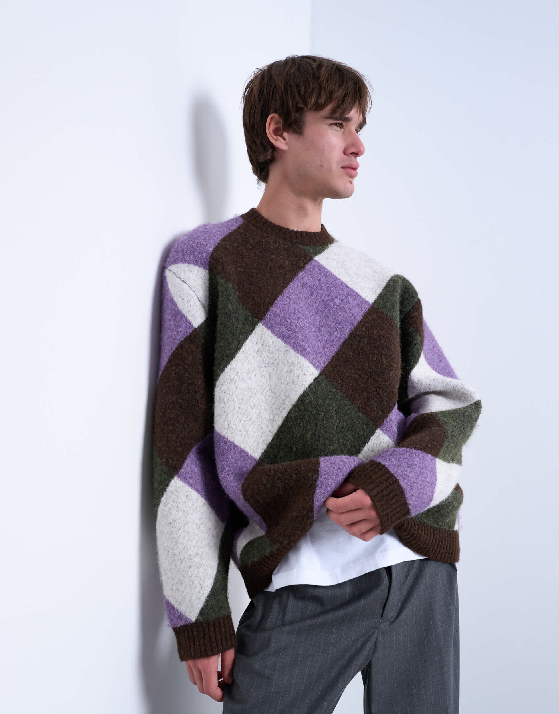 Topman Strickpullover in Relaxed Fit mit Rautenmuster in Braun